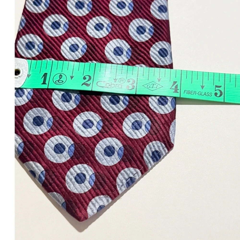 Countess Mara Extra Long Necktie Burgundy Blue Geometric Silk Made Italy Classic